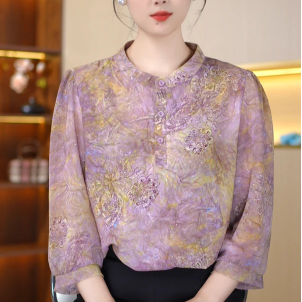 2025【筱筱原版高定】气质优雅时尚中袖碎花衬衫Y1001