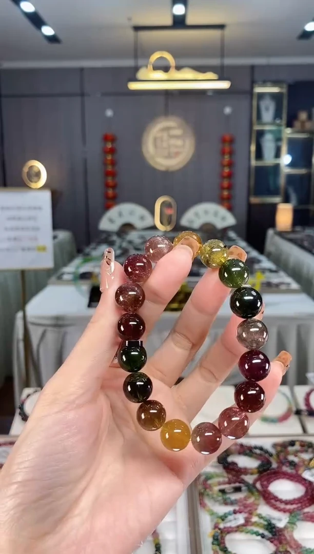 未镶嵌老矿碧玺色标彩虹单圈手串12mm+碧玺dan多样性发货一条