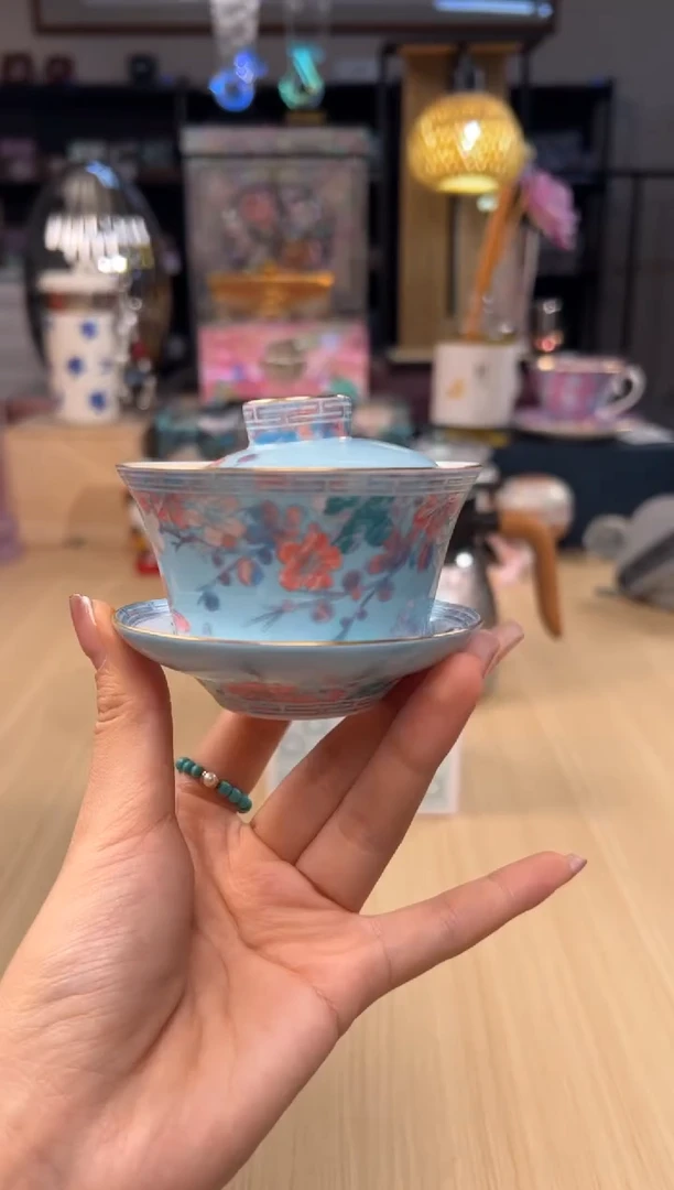 129灵羽和鸣三才盖碗（浅蓝）