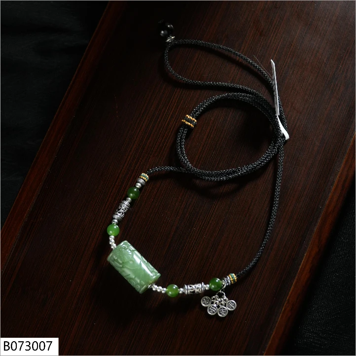 【老掌柜】和田玉/碧玉桶珠项链 B073007