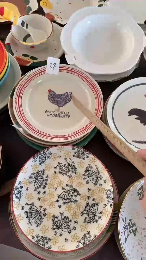 瓷萌*贝瑕疵8寸公鸡盘+7.5盘繁花盘