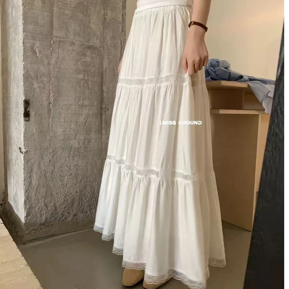 【晴姐】M8195 蕾丝拼接法式气质超仙蛋糕裙长裙