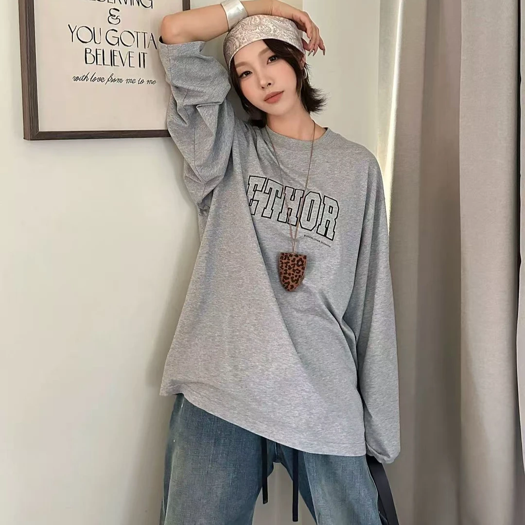 EZ25新款灰色LOGO贴布绣长袖