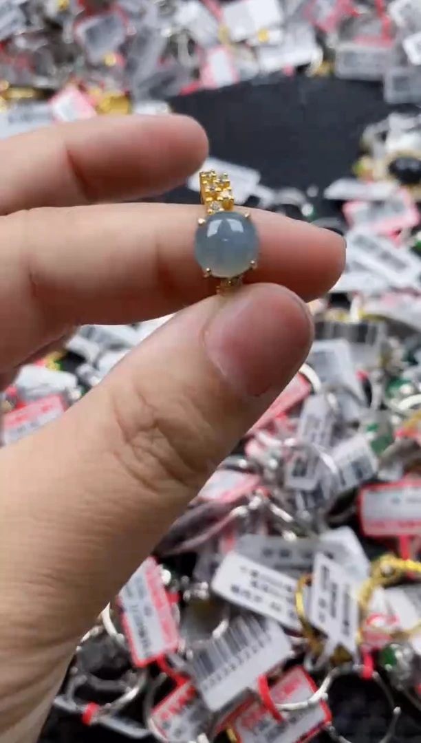 翡翠银S925镶嵌戒指66666---9