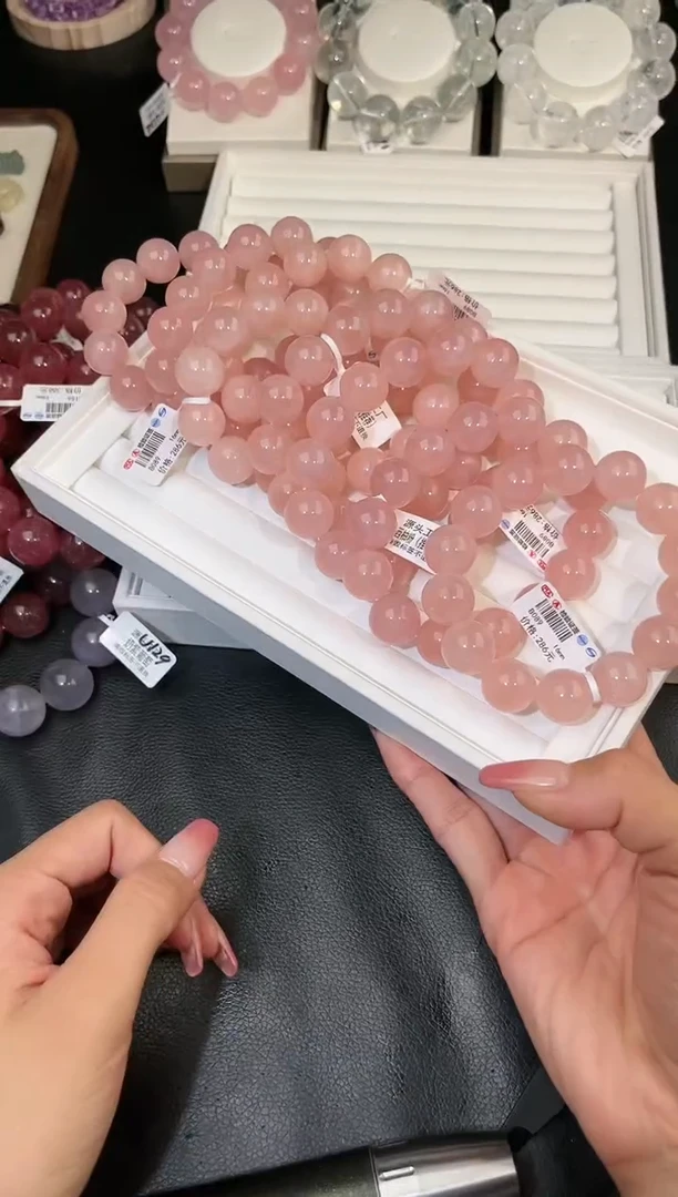 水晶手链未镶嵌多样性发一西柚粉16mm