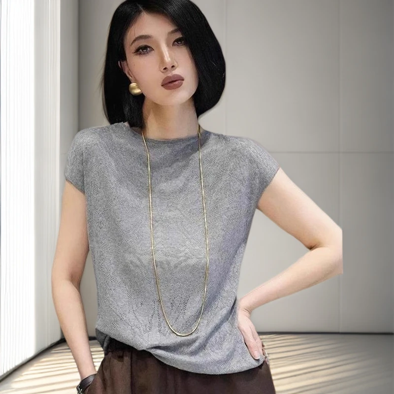 哥弟阿玛施正品专柜2025夏季新款高端欧货提花镂空短袖t恤女上衣