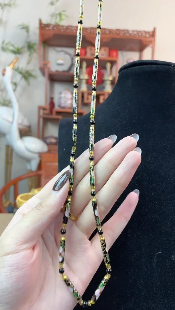 非遗手工景泰蓝竹节项链黑色