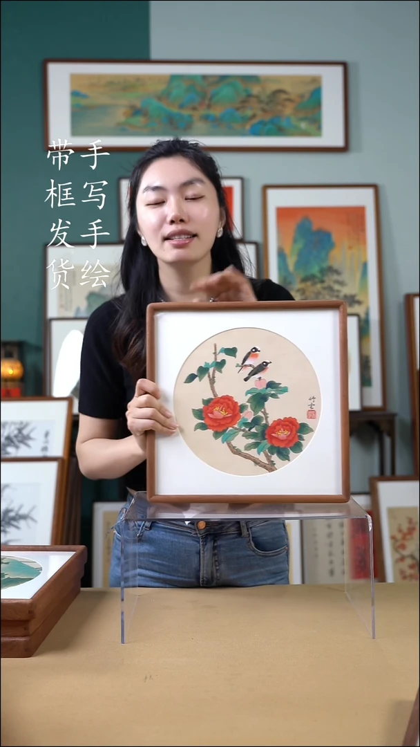 书法35*35 花鸟B237 手写手绘摆台