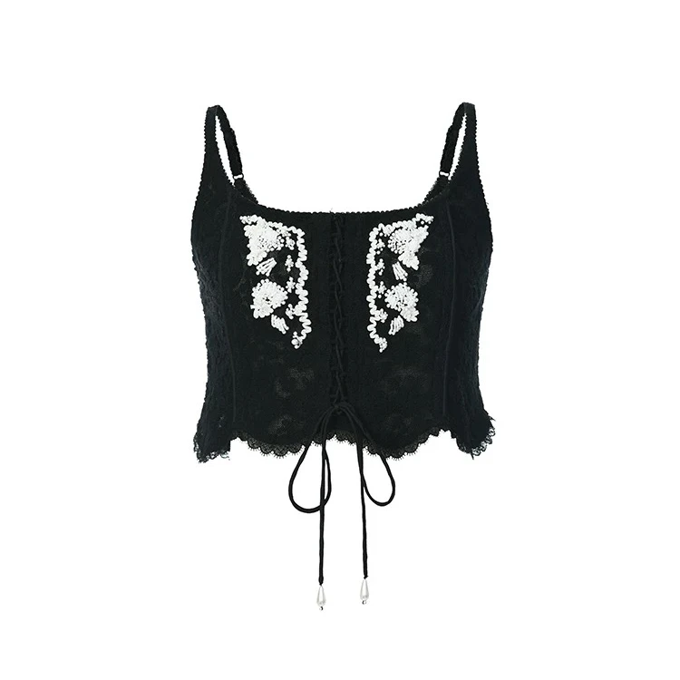 lefame拉飞姆秋季重工盘绳绣珍珠钉珠蕾丝吊带LF24Q01SV136