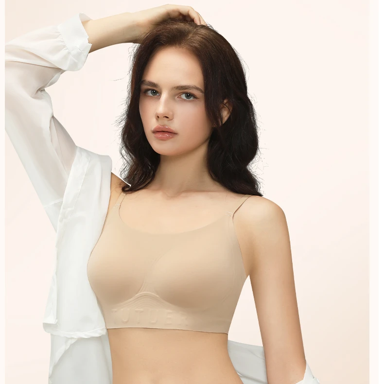 左猫隐形无痕粉底液一体胸垫吊带内衣307A#