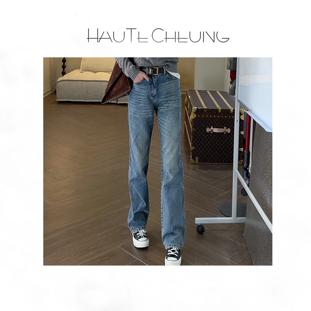 重工洗水 复古风 直筒牛仔裤 中腰 显瘦长 遮肉牛仔裤B147