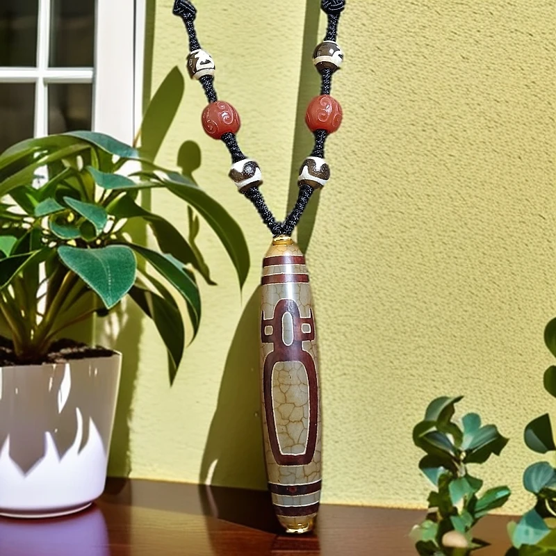 红皮老料通透龙鳞纹开片财姥爷图腾竖款项链