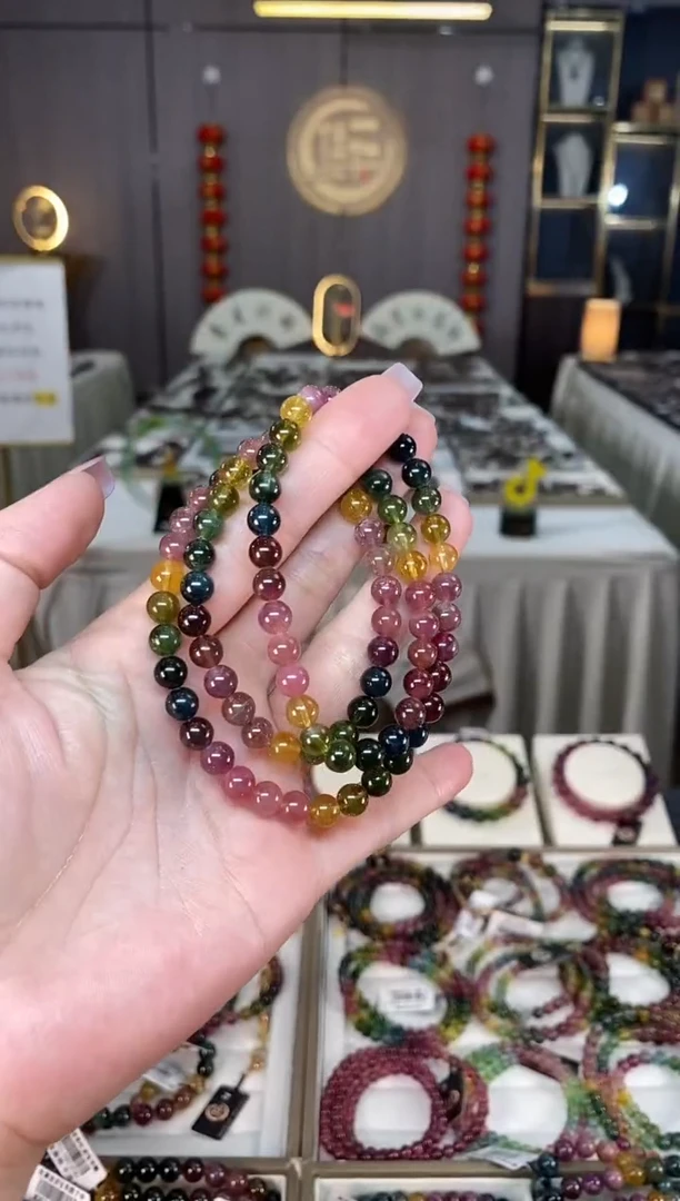未镶嵌冰透体老矿碧玺彩虹三圈手串6mm+碧玺hon多样性发货一条