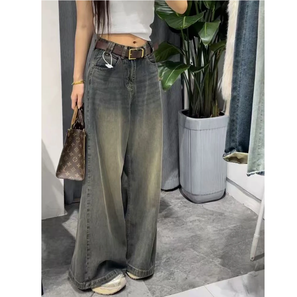 【免费试穿+运费险】怀旧蓝辣妹牛仔裤女加长高腰宽松垂感美式长裤