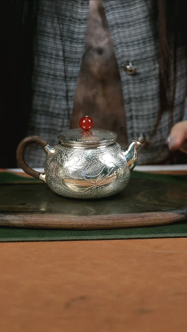 手工新品荷韵泡茶银壶999