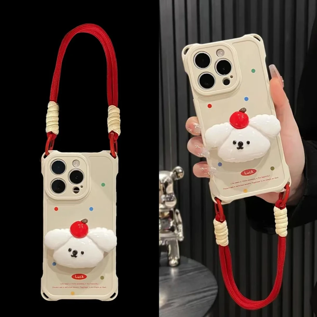 个性新款镜头全包挂绳波点手机套情侣手机壳防摔全包创意卡通可爱