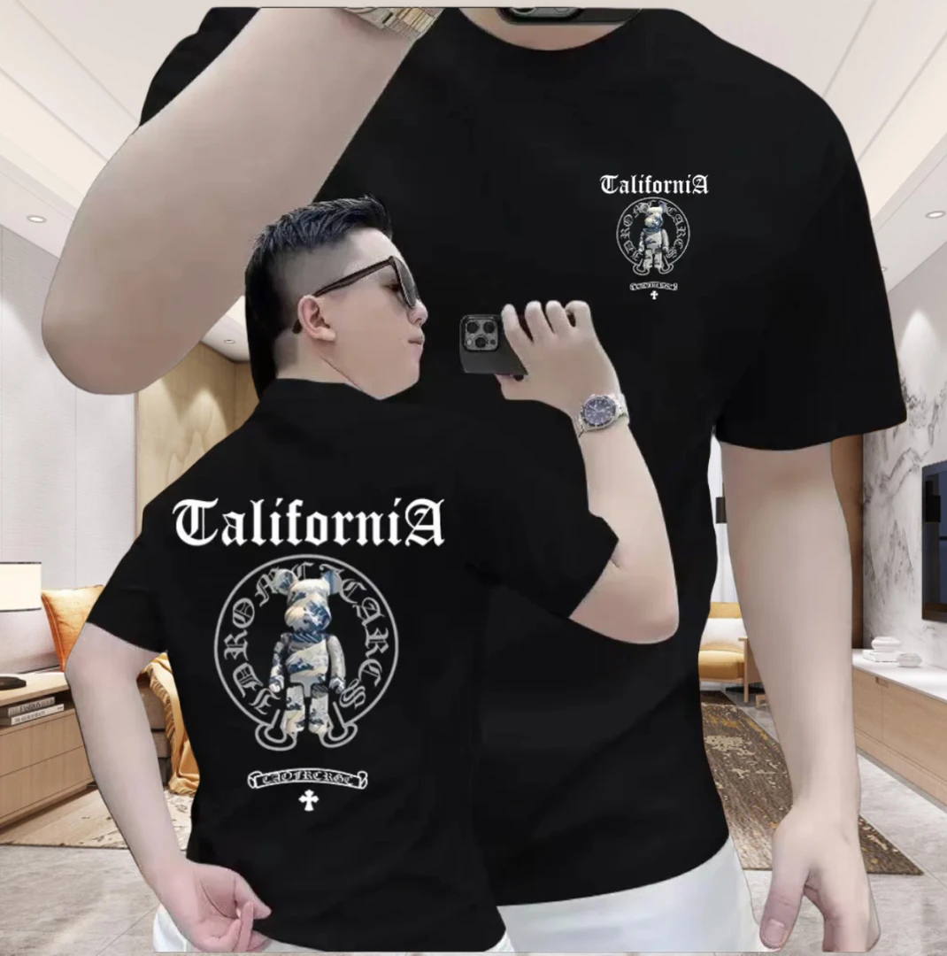 潮牌高档次重磅100%纯棉夏季2025新款潮流男士短袖圆领上衣服