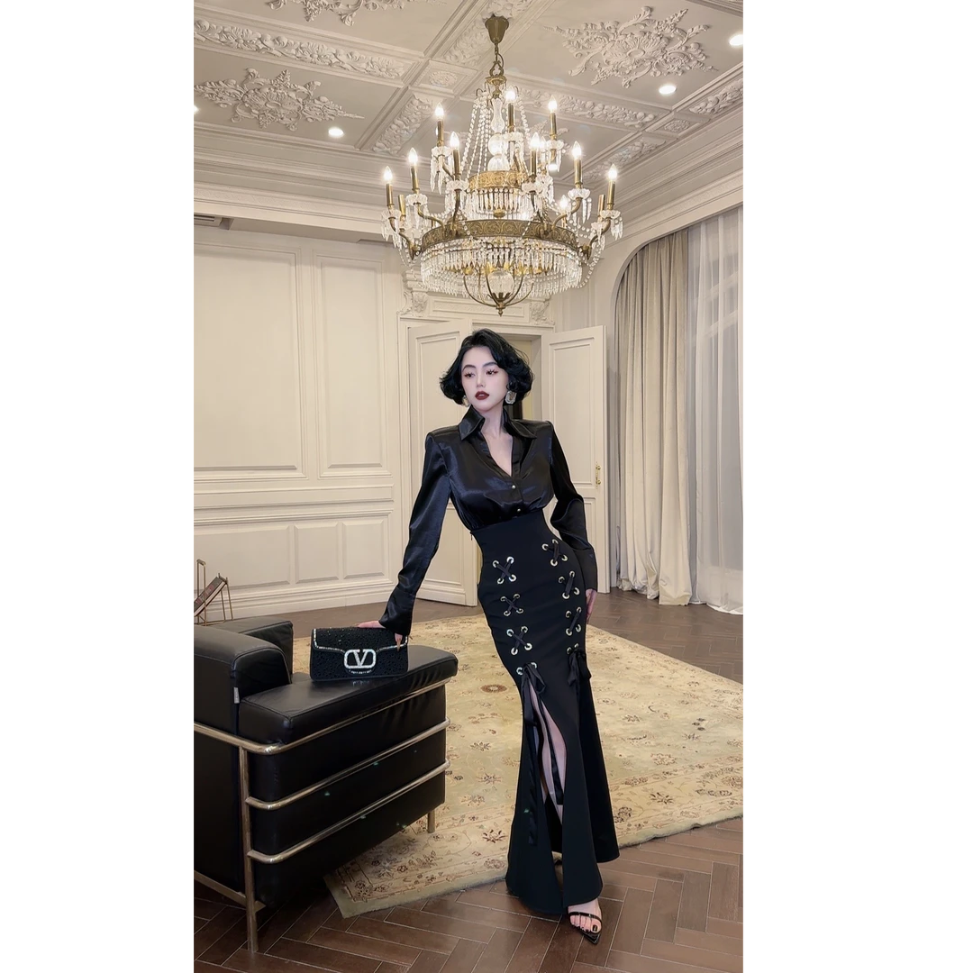 LYXJ【卡蕾拉舞会】春款 小众设计交叉绑带鱼尾半身裙11232