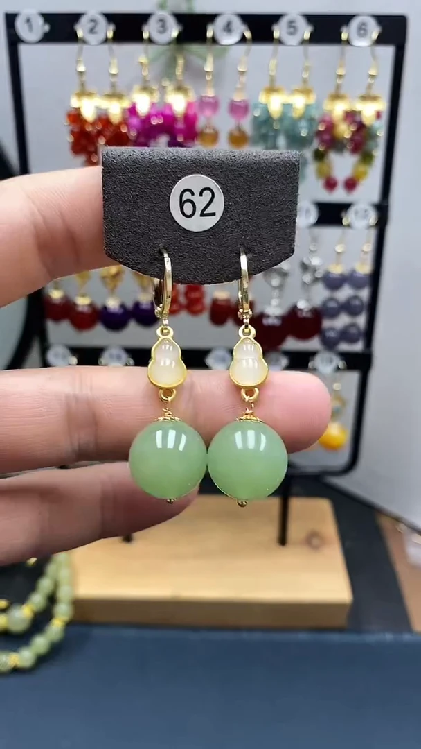 和田玉银S925镀金镶嵌耳饰尺寸14mm耳扣01