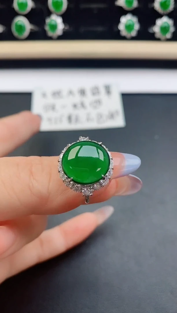 翡翠戒指银S925镶嵌5800