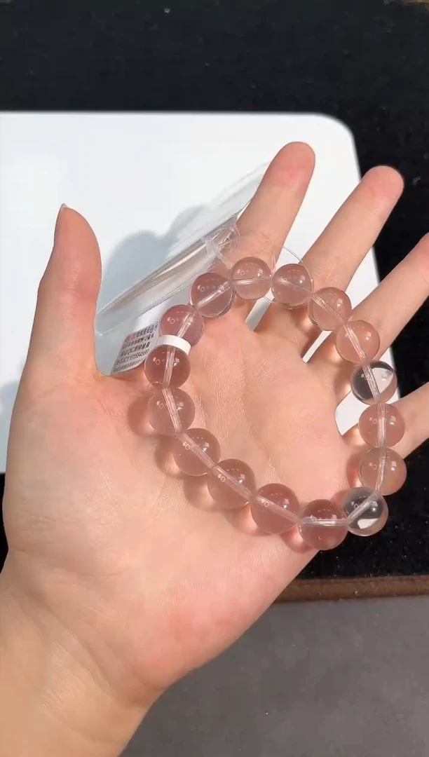 水晶手链未镶嵌11号BJF冰橘粉单圈13mm