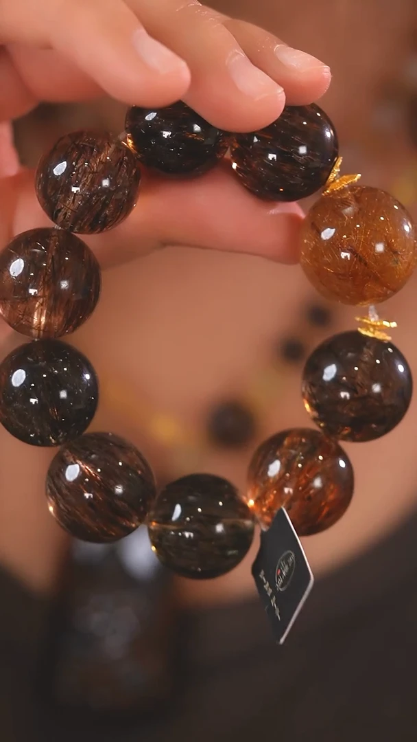 未镶嵌珠宝半成品水晶E1386 黑金超七 水晶 手串