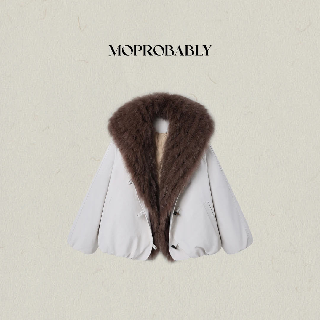 Moprobably李予诺「绿光森语」鹅绒袖扣狐狸毛领羽绒服L5468144