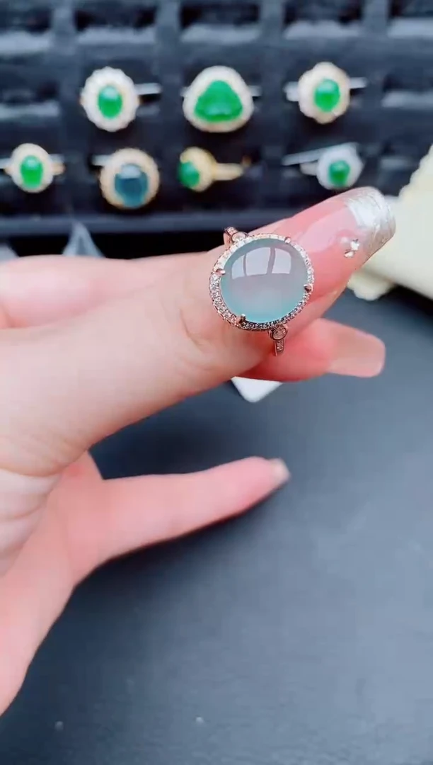 翡翠戒指银S925镶嵌天然a货翡翠448