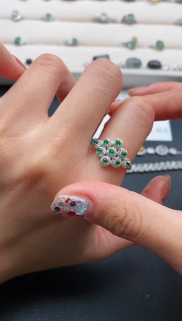 银S925镶嵌戒指翡翠7777777+7