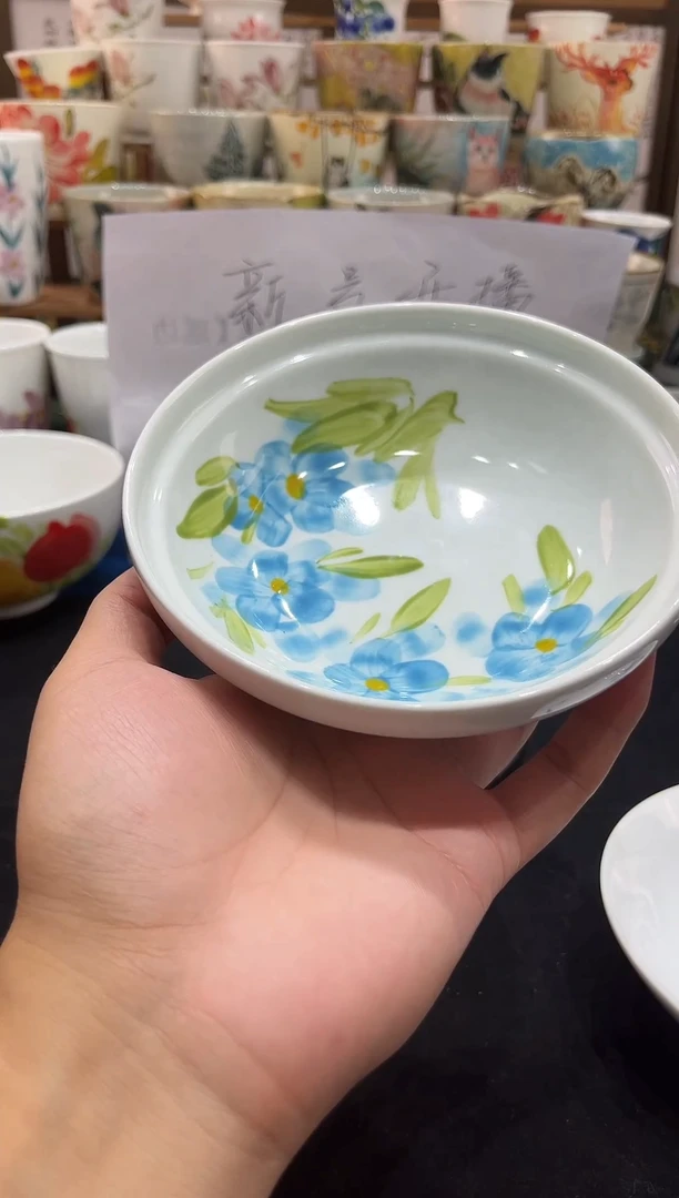瓷片景德镇高温釉下手工手绘陶瓷小蓝花炖盘