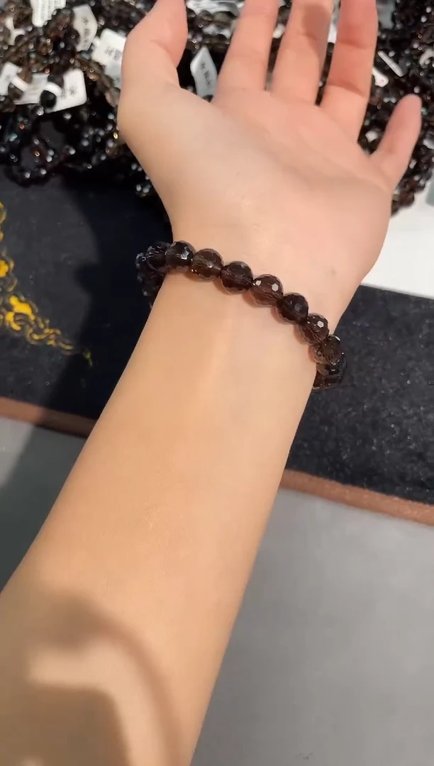 水晶手链未镶嵌2号茶水晶切面单圈8mm