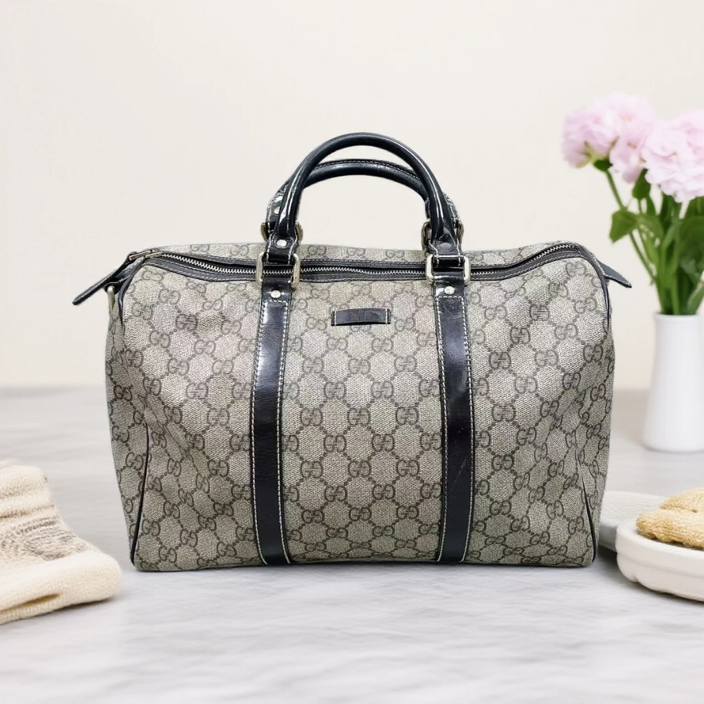 95新 GUCCI/古驰  老花拼黑皮手提波士顿  1888 0678