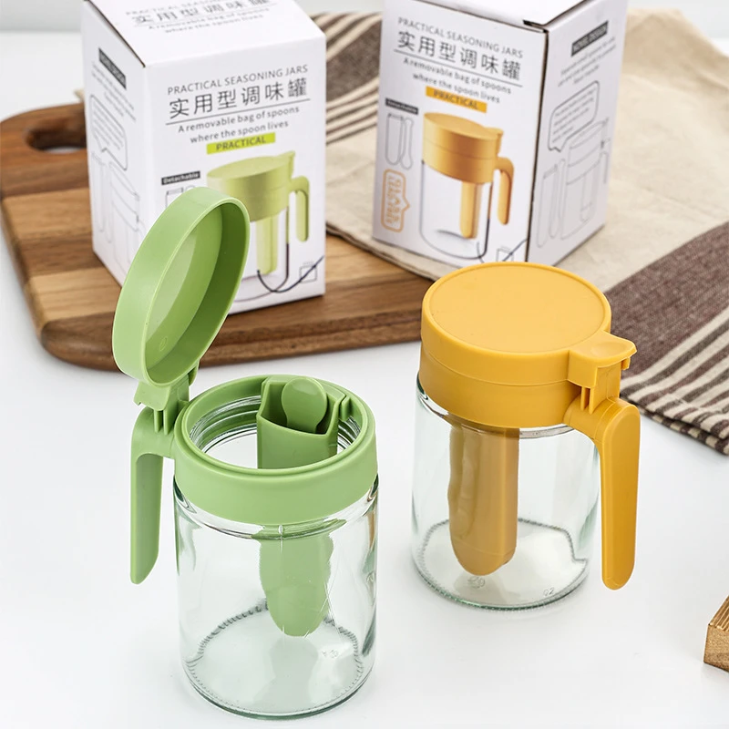 厨房家用盐罐带勺调料罐调料盒鸡精罐盐糖罐密封防潮玻璃罐调味瓶