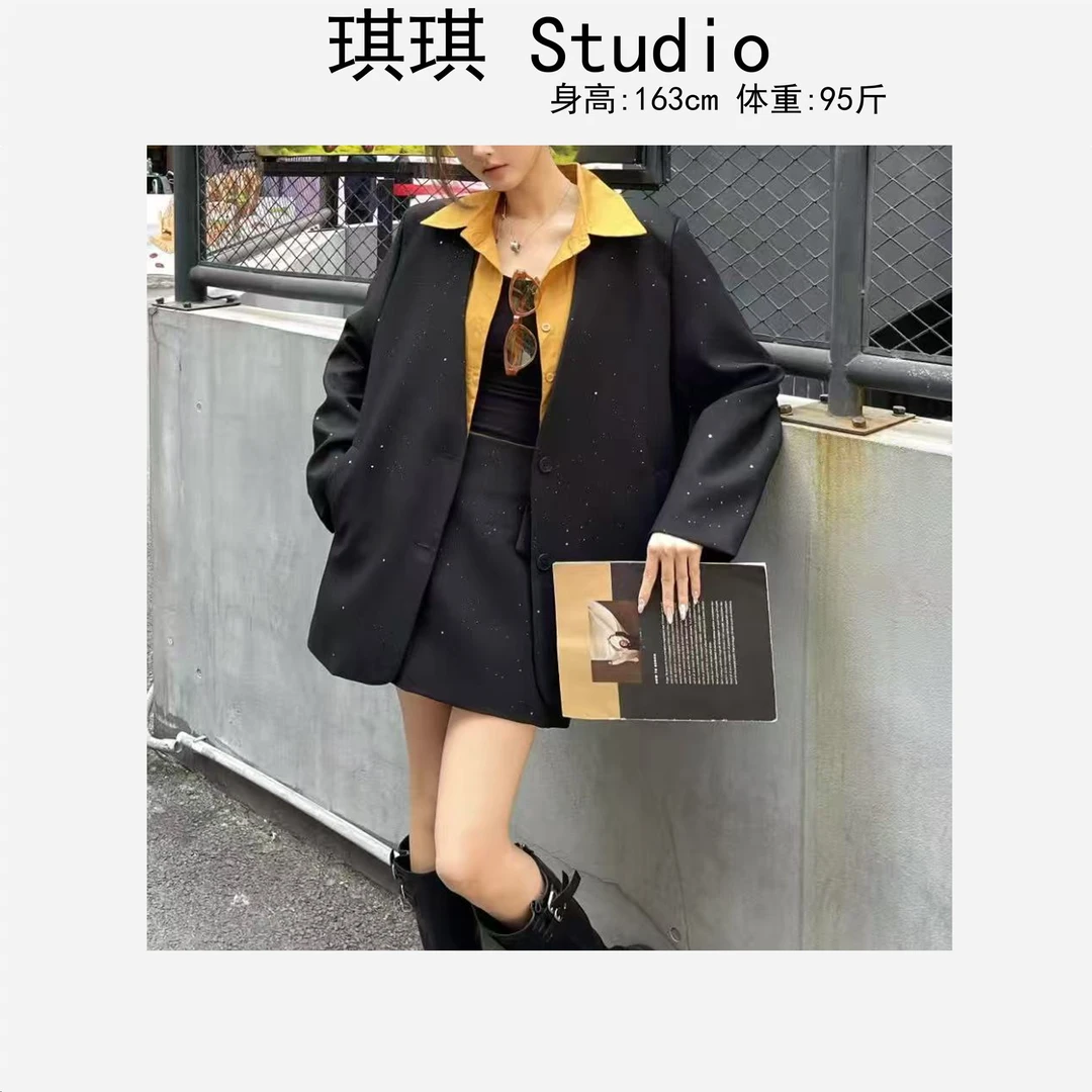 早春新款轻奢高级假两件拼接拼色领口气质显瘦减龄西装外套2536-G