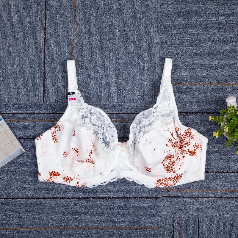 可爱元素钢圈超薄蕾丝边印花外贸内衣A0590欧美文胸75-95BCDEF