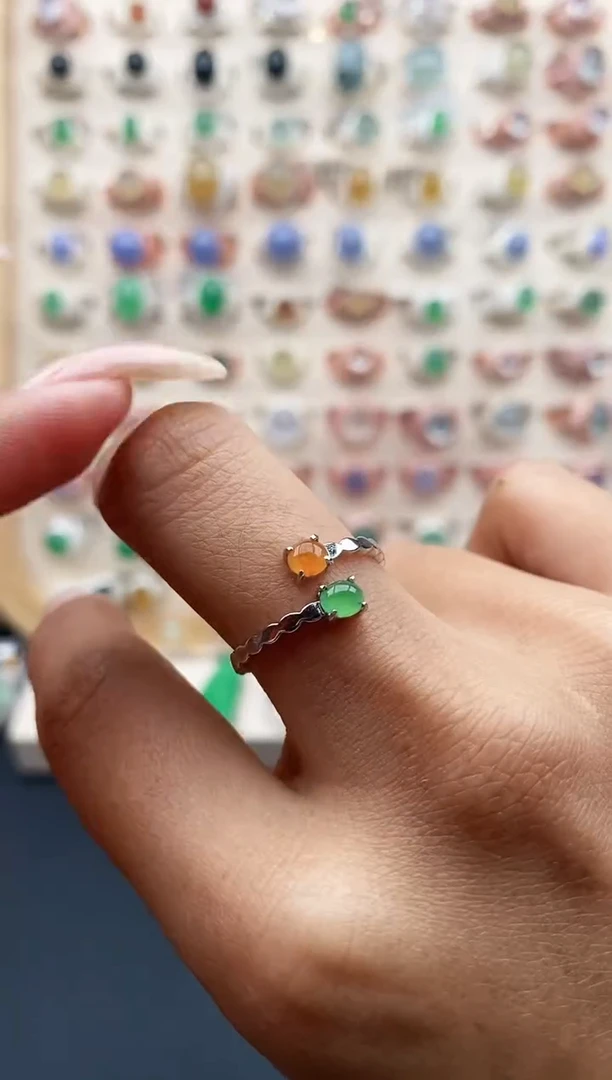 【闪购商品】翡翠戒指银S925镶嵌缅甸天然A货翡翠111  10+8