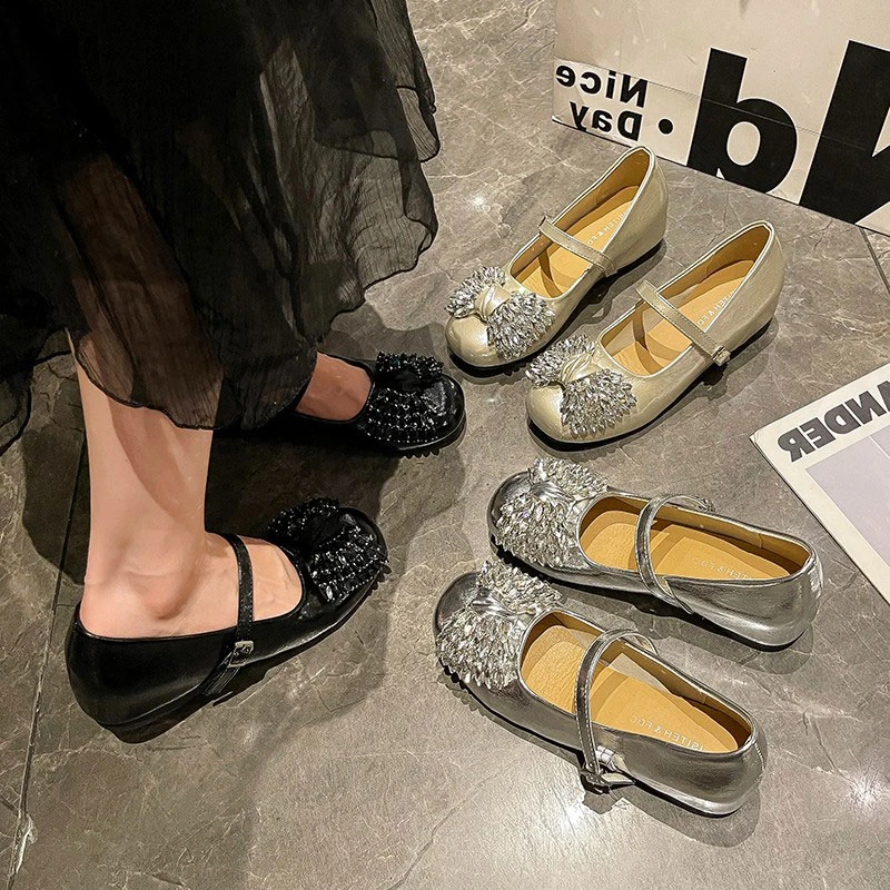 法式时尚百搭气质精致水钻蝴蝶结2025夏季一字扣带内增高凉鞋单鞋