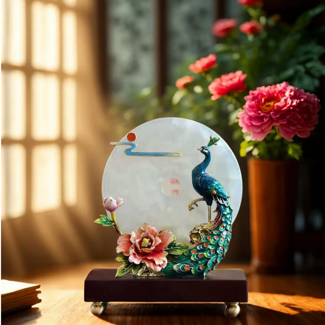 【孔雀平安扣】家居客厅电视柜展柜办公室入门玄关摆件新房装饰品