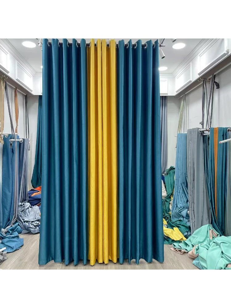 高精密6米蓝➕黄橙成品窗帘（一对，两片）