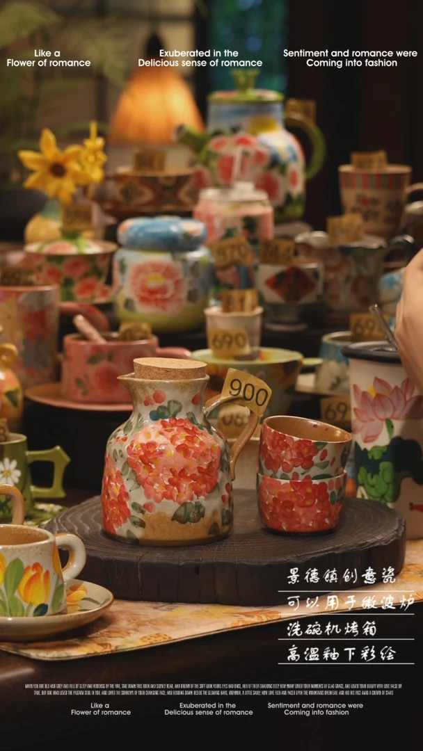 陶瓷900一套景德镇高温釉下彩绘设计师款式