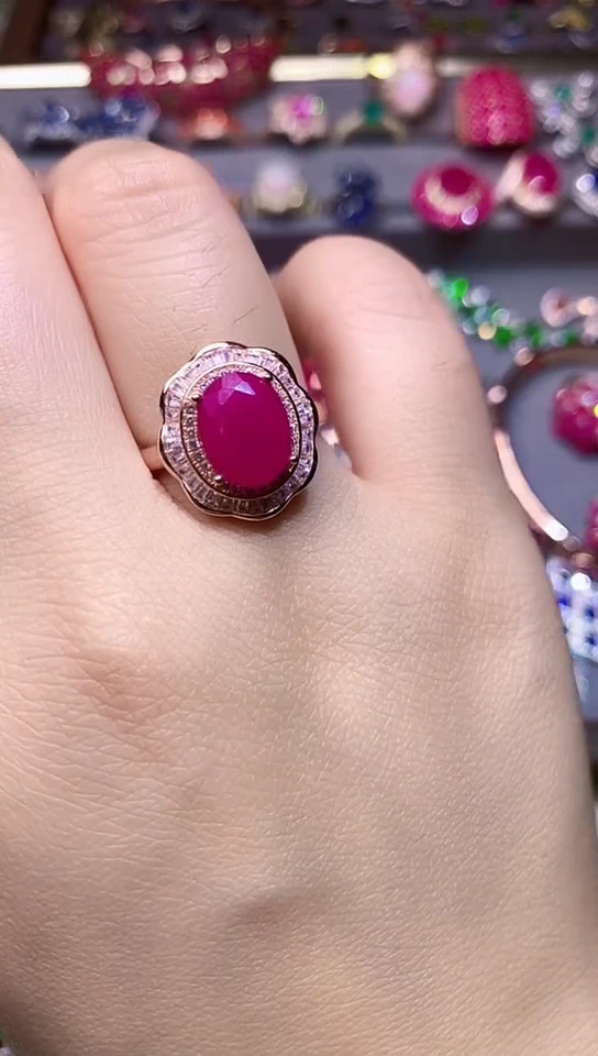 红宝石戒指银S925镶嵌....