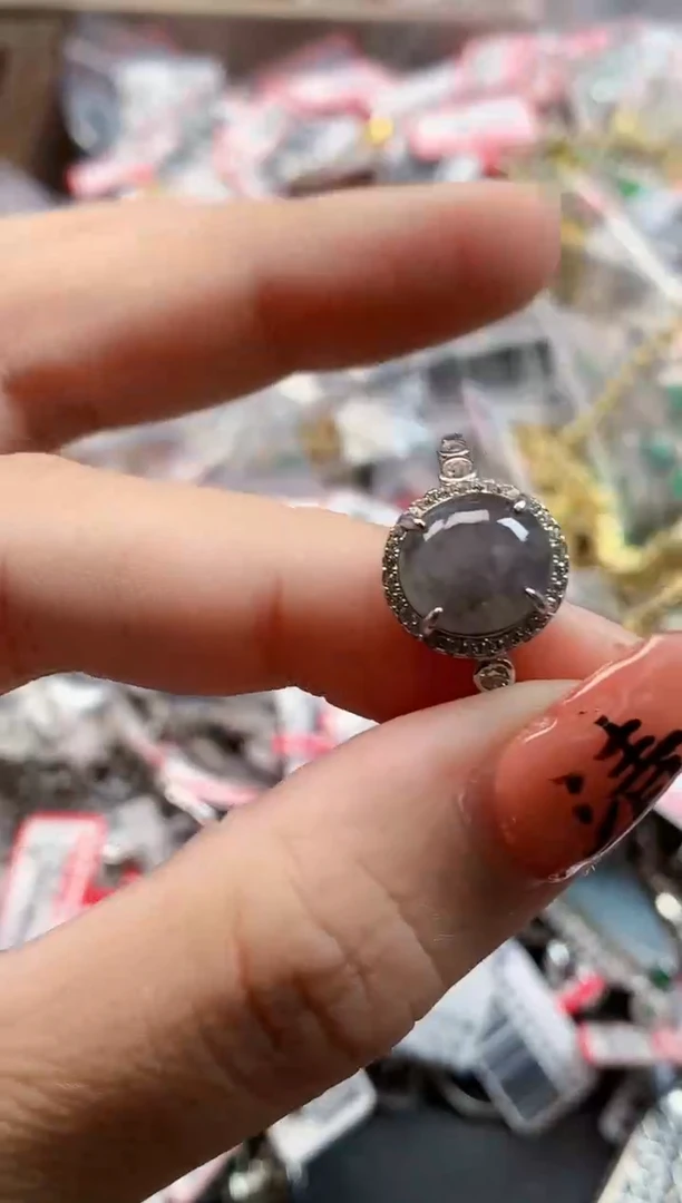 银S925镶嵌戒指翡翠天然A货缅甸翡翠