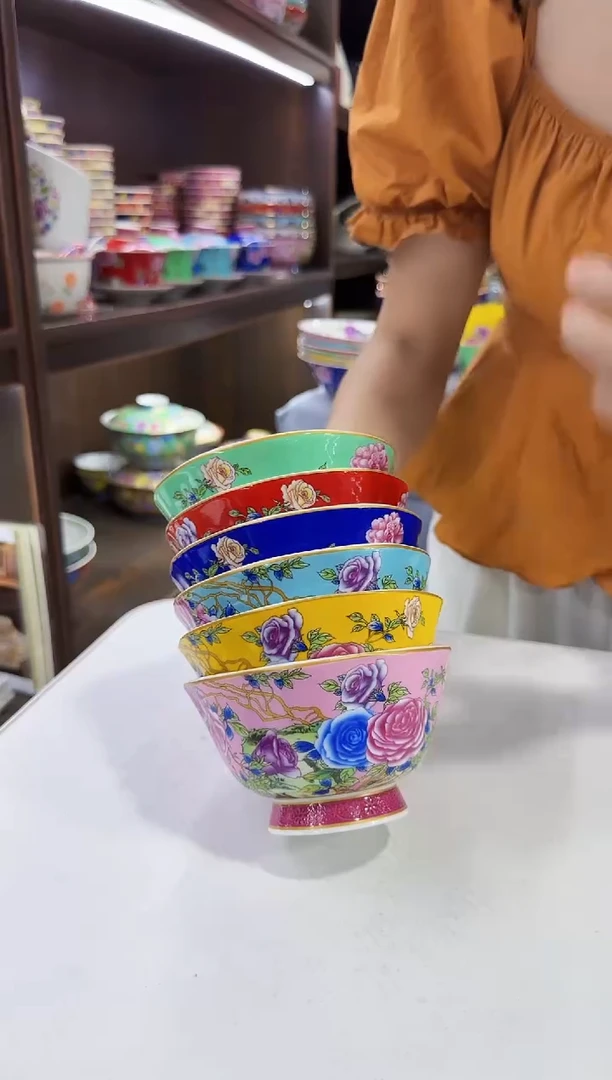 珐琅 4.7英寸花口碗10个景德镇陶瓷混色