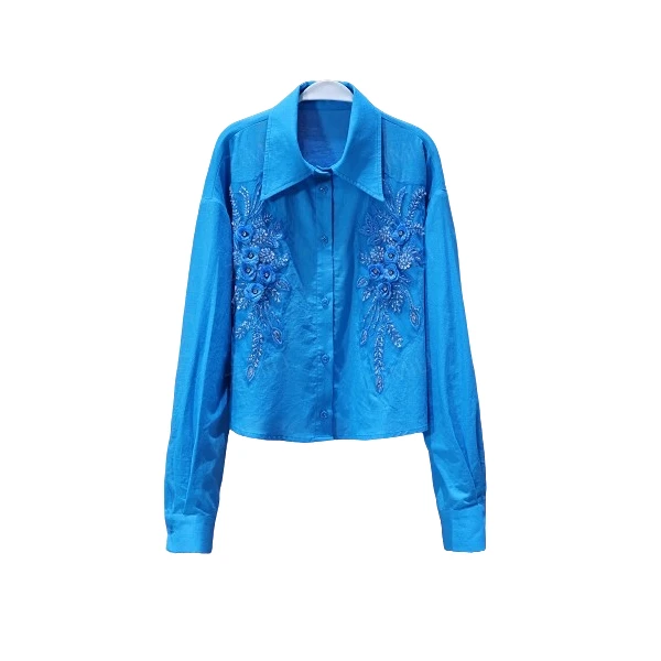 【韩哥女装】2025欧版新品天蓝色重工立体珠片绣气质衬衫9382-Z2