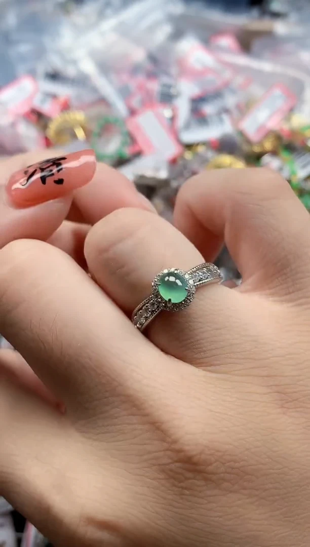 银S925镶嵌戒指翡翠天然A货缅甸翡翠