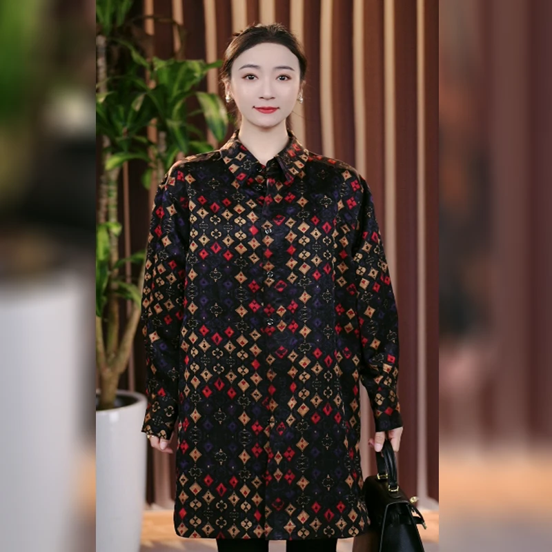 [金小妍服饰]双面双穿缎面龟裂纹香云纱70姆米显瘦衬衫JXY25S024