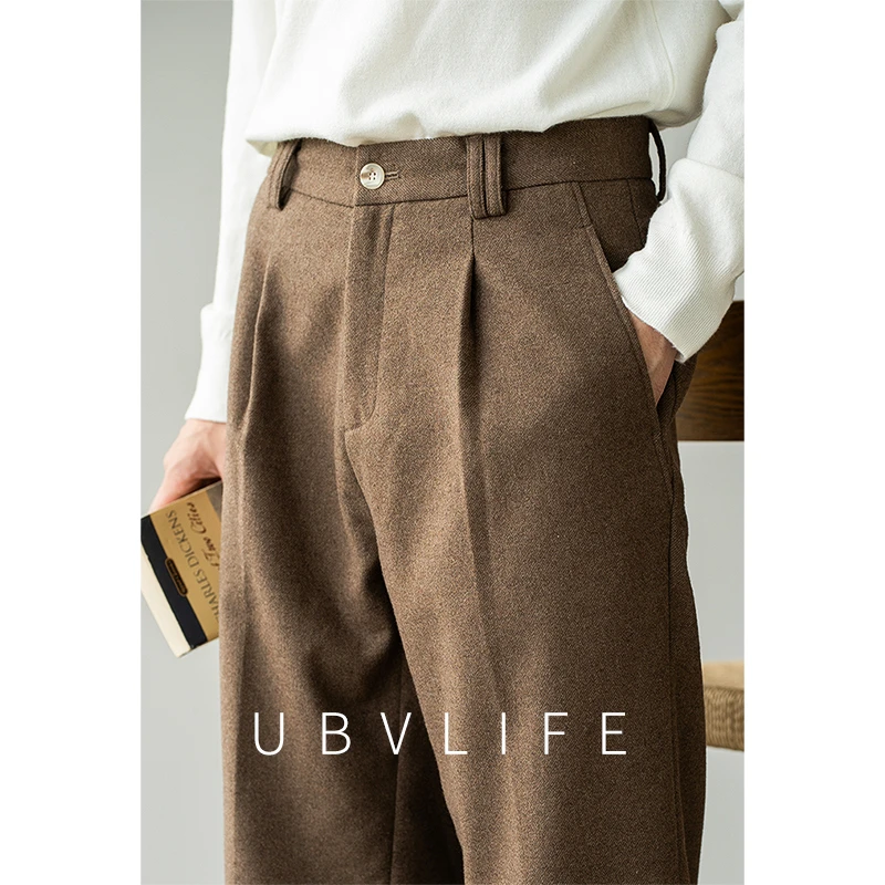 复古绵羊毛混纺毛呢休闲裤男士2025冬季保暖亲肤挺括感直筒长裤