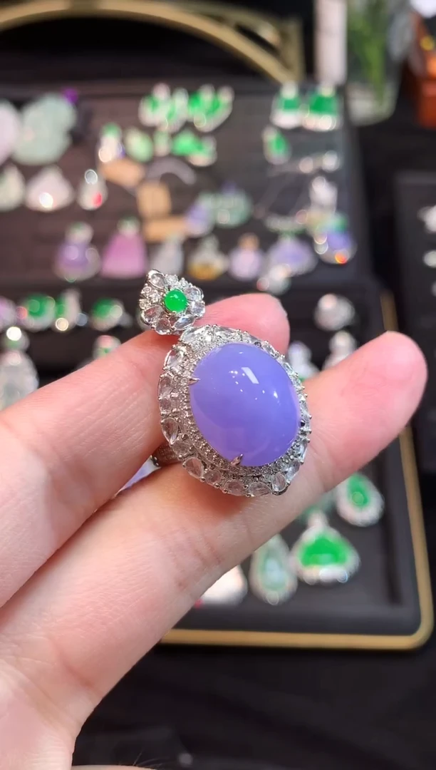 吊坠(赠链)18K金镶嵌翡翠紫罗兰大蛋面戒指吊坠两用