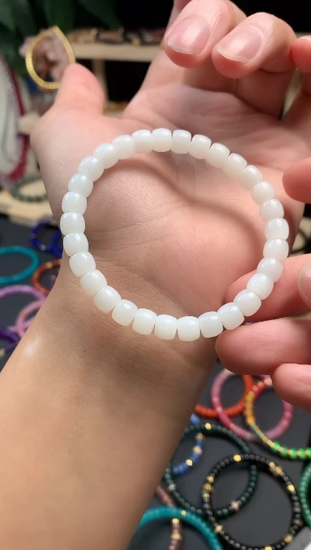 手串未镶嵌和田玉（白玉）和田白玉老型手串7mm