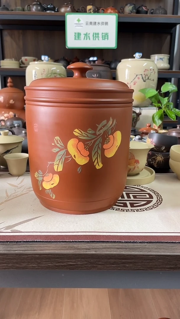 听*建水紫陶红泥复烧散茶罐1只